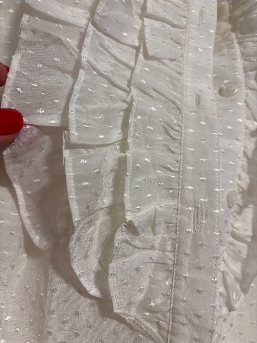 The Limited Silk & Cotton White Sleeveless Ruffle-Front Dot-Texture Blouse - Picture 3 of 5